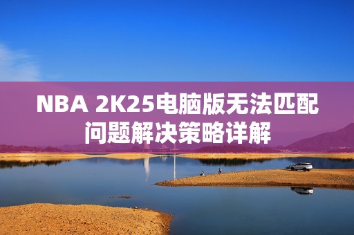 NBA 2K25电脑版无法匹配问题解决策略详解