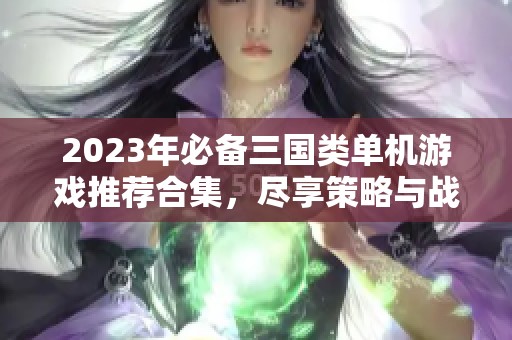 2023年必备三国类单机游戏推荐合集，尽享策略与战斗乐趣